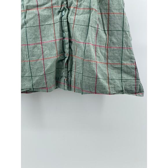 UNBRANDED Women's Green Windowpane Collared Button-Up Sleeveless Cropped Top SZS - Picture 5 of 7